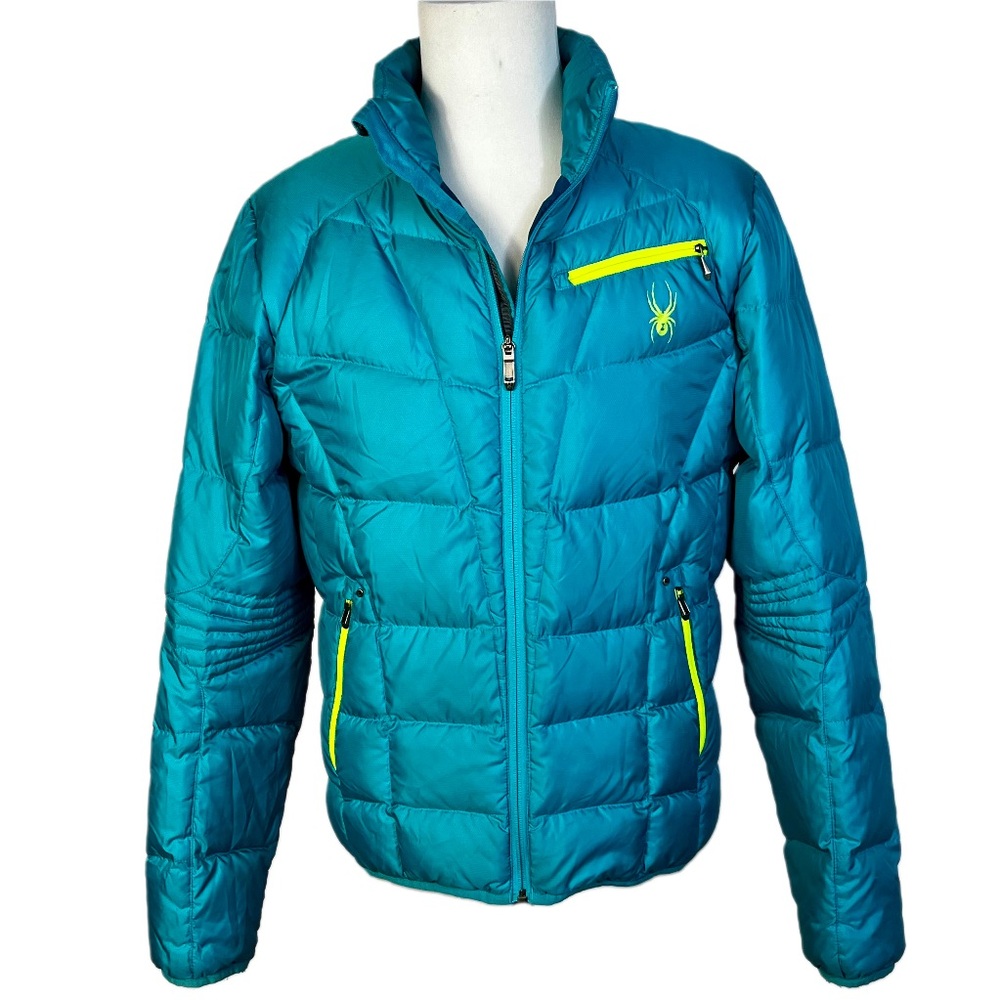 Spyder Men’s Down Jacket 2406 Green Puffer Coat Size M Winter Wear Performance